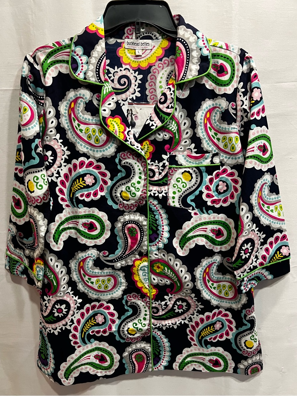 NWT Buckhead Betties Girls' Paisley Park Long Sleeve Night Shirt Navy Size L